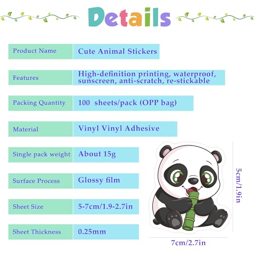 100 PCS Water Bottle Stickers for Kids,Cute Animal Aesthetic Sticker Pack - Vinyl Kawaii Stickers for Girls Boy Classroom Prizes,Party Favors for Scrapbook, Laptops, Journal - image 6