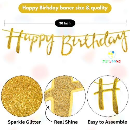 Image of Flyloons 20th Happy Birthday Decoration Kit Gold White for Boys Girls Kids Twins Men Women With 20 Pcs Chrome Balloons Birthday Banner 2 Pcs Star Items Set Golden