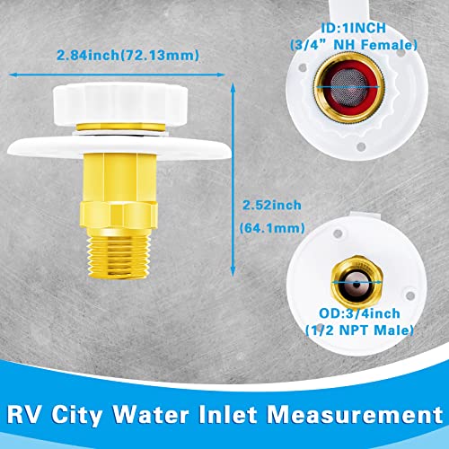 Water City Inlet For Rv, Rv City Water Inlet With Check Valve 3/4 Nh Female To 1/2 Npt Male Lead-Free Brass Rv City Water Flange Backflow Preventer For Rv Camper Motorhome Trailer Marine #TOP1