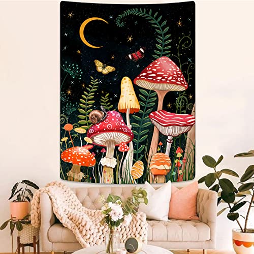 Zussun Vertical Red Mushroom Tapestry Moon Star Tapestries For Bedroom Aesthetic Starry Night Green Plant Tapastrys Wall Hanging Butterfly Snail Frog Wall Tapestry For Living Room Dorm (Red, 36" X 48") #TOP4