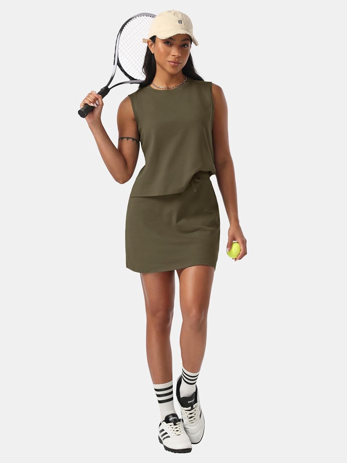 EXLURA Womens Summer 2 Piece Short Skirt Sets Sleeveless Top and Tennis Skorts Dressy Cotton Matching Sweatsuits Outfits 2026 - Image 4