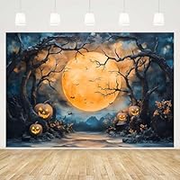 MEHOFOND Halloween-Hintergrund, Horror, Nacht, Mond, Kürbis, Grimasse, verwelkter Wald, Fledermaus, Fotografie, Hintergrund, Erwachsene, Kinder, Portrait, Geburtstag, Party, Dekoration, Banner,