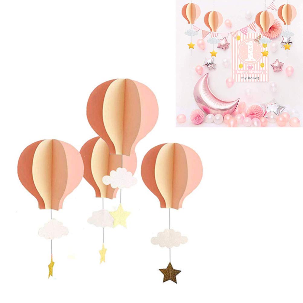 Toyvian Lot de 4 decoraciones de techo de papel 3D con lazos decorativos para el Belén de la casa (rosa claro)