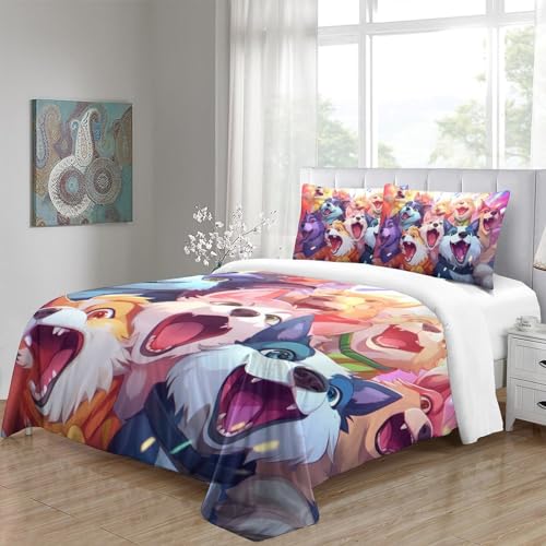 Housse de couette loup 3D zippée anti-glissement parure de lit microfibre King