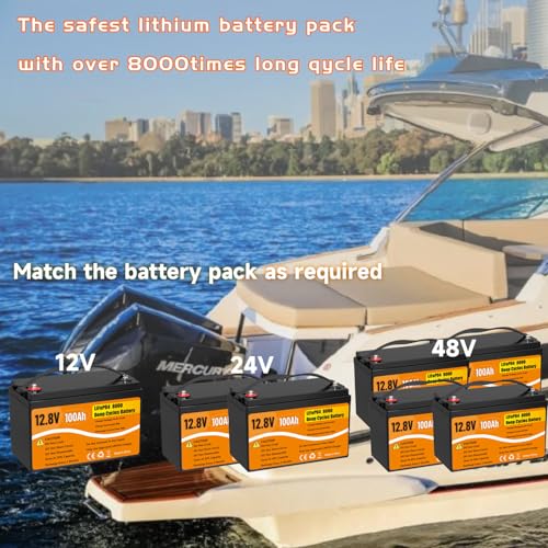 Image of 12V 100Ah LiFePO4 Lithium Battery, Group 31 Lithium Iron Phosphate 8000+ Deep Cycles 10-Year Lifespan 100A BMS Low Temperature for Trolling Motor, RVs, Solar, Home (12V 100Ah Battery)