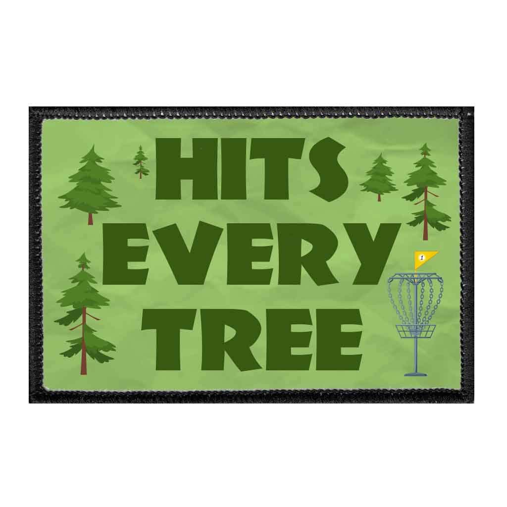 Hits Every Tree - Disc Golf | Hook and Loop Attach for Hats, Jeans, Vest, Coat | 2x3 in | by Pull Patch