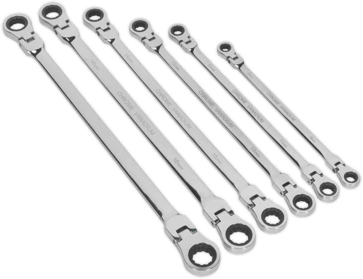 Sealey AK63832 Long Metric FlexiHead Double End Ratchet Ring Spanner