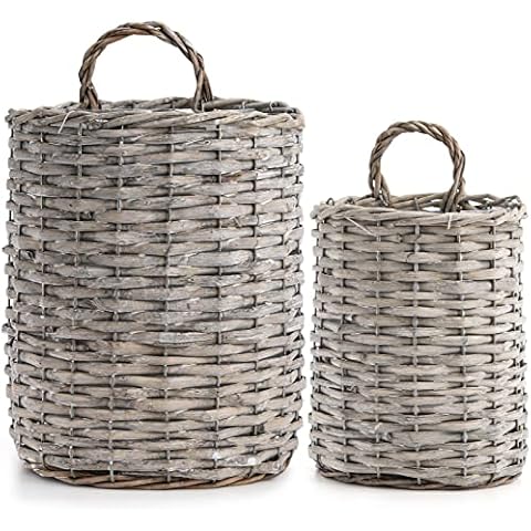 Coloch Set of 2 Wall Hanging Wicker Basket, Farmhouse Garden Hanging Planter Woven Rattan Flower Basket for Wall, Door, Living Room, Patio, Small and Medium Size Cover