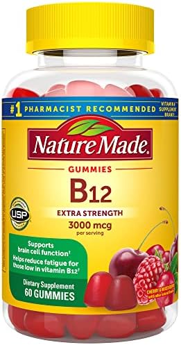 Nature Made Extra Strength Vitamin B12 Gummies, 3000 mcg per serving, B12 Vitamin Supplement for Energy Metabolism Support, 60 Gummy Vitamins, 30 Day Supply