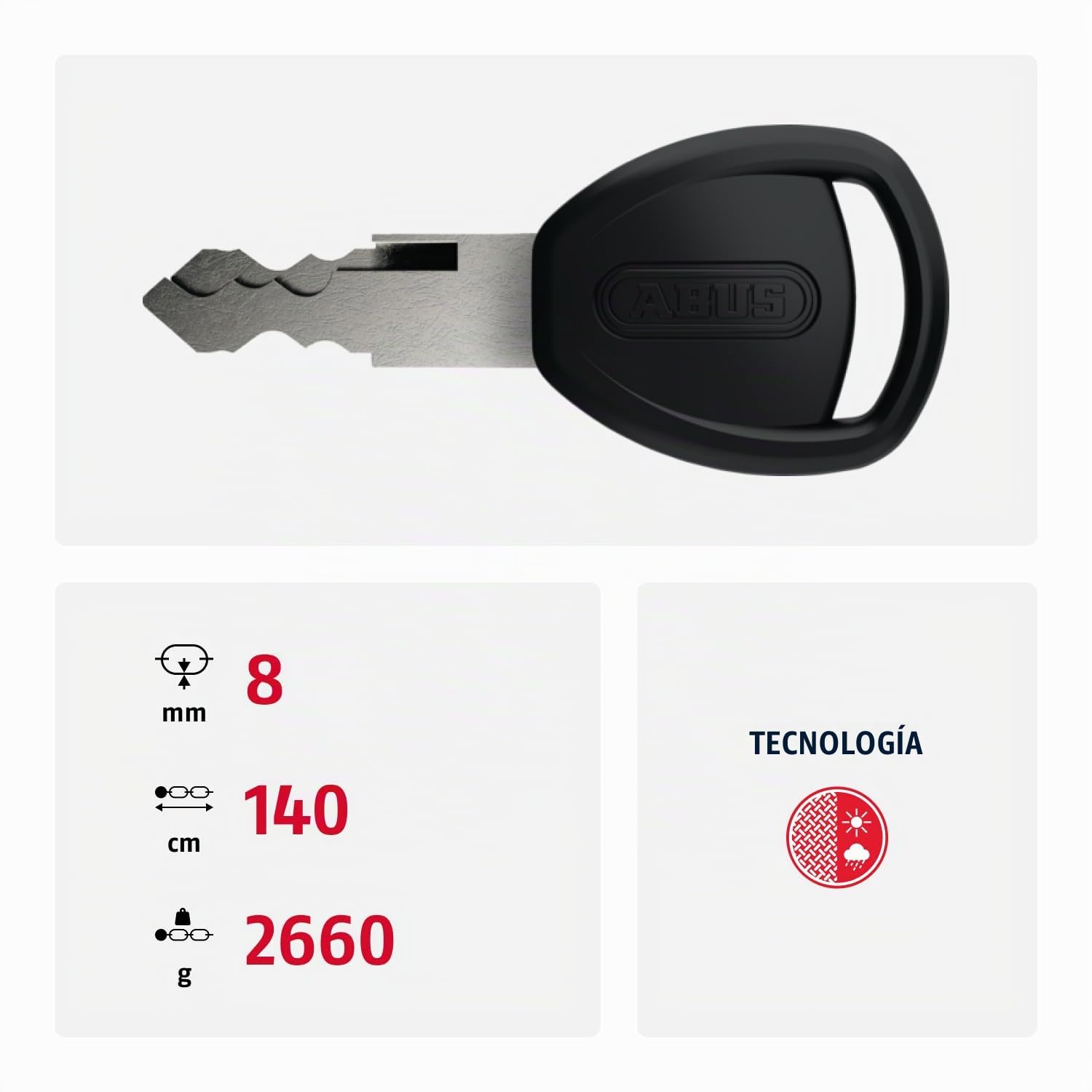 ABUS Candado de Cadena Iven Chain 8210 – Candado para Bicicleta de Acero endurecido – con Revestimiento de Fibra sintética – Nivel de Seguridad ABUS 10