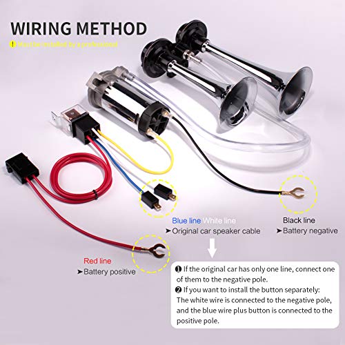 FARBIN Air Horn 24V Super Loud Car Horn，Chrome Zinc Dual Trumpet with Compressor,Wire Harness and Switch，for Any 24V Vehicles Trains Boats Vans Buses (24V, Standard Edition + Button) - Thumbnail 7