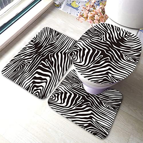 Badezimmerteppich-Set, 3-teilig, stilvolle lebensechte Zebrastreifen, Badematten-Set, WC-Konturmatte, Deckelbezug, rutschfeste Bodenmatten