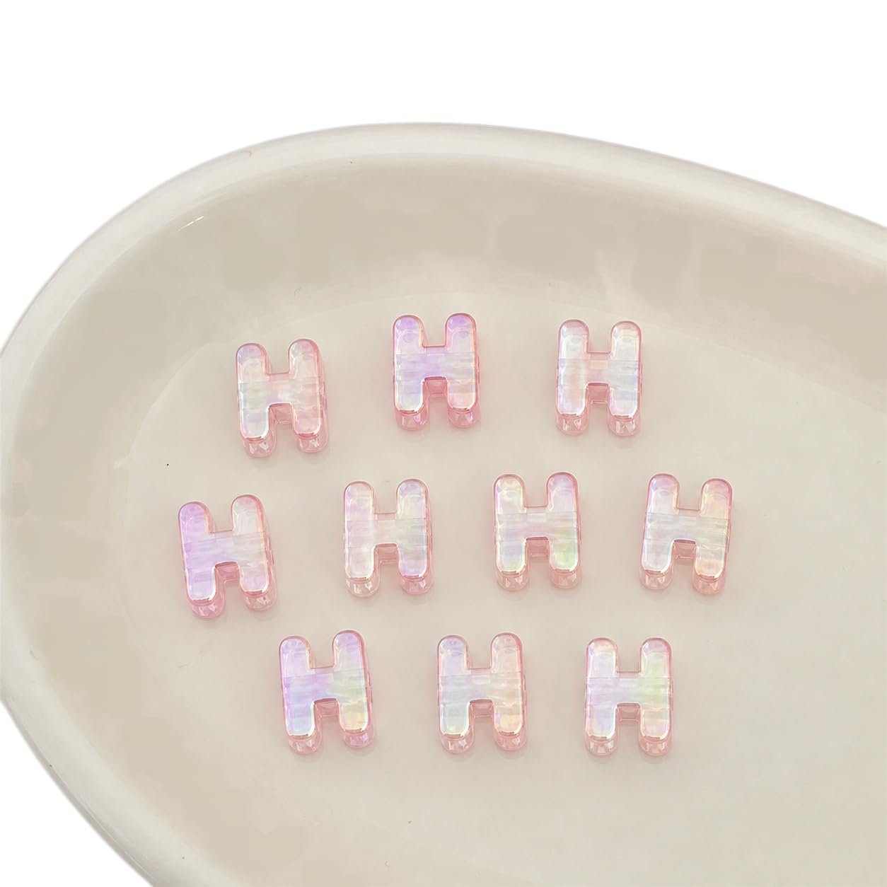 Letter Beads 10pcs, Large Acrylic Alphabet Beads with 6mm Hole, Iridescent Holographic UV Plated for Bracelet Making, Jewellery, Keyrings & Craft (Iridescent Light Pink, Letter H)