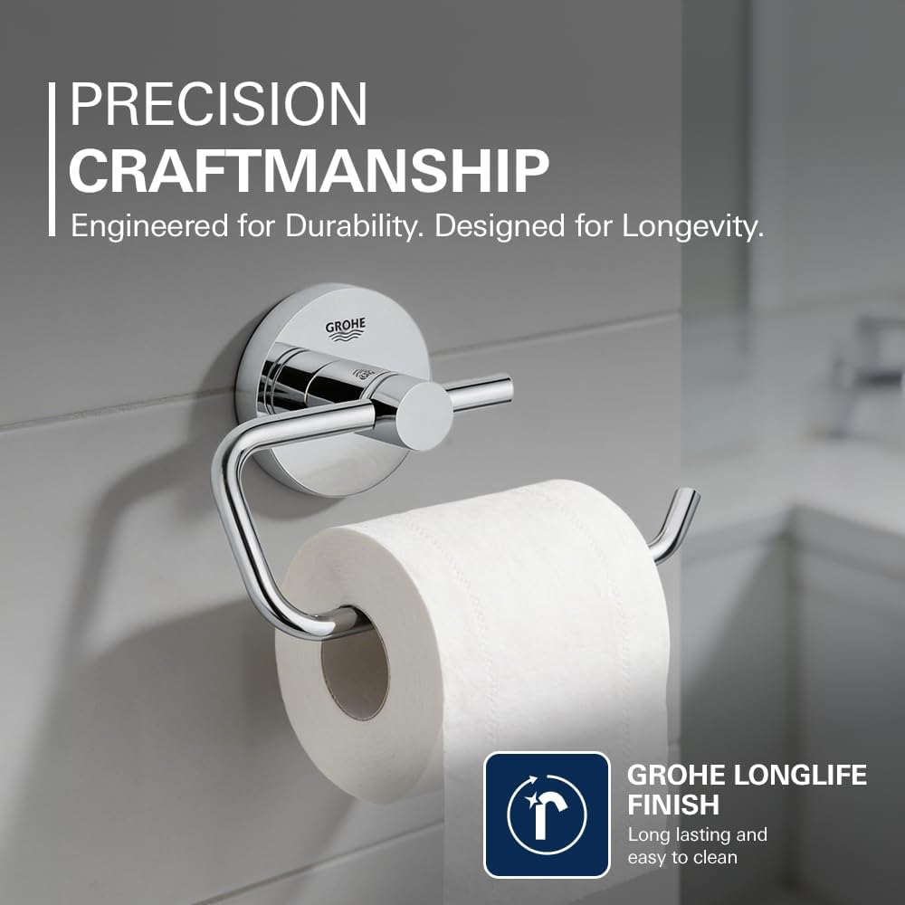 GROHE 40689001 Essentials Wall-Mounted Toilet Paper Holder, Starlight Chrome
