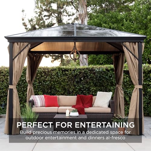 Best Choice Products 10x10ft Hardtop Gazebo, Outdoor Aluminum Canopy for Backyard, Patio, Garden w/Side Curtains, Mosquito Netting, Zippered Door - Image 6