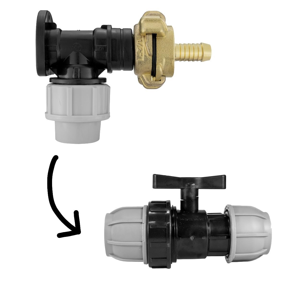 Clothing Estates Men's Black / Grey / Brass 20Mm Mdpe Wall Flange Set With Geka Claw Fittings Inline Valve And Barb Connection