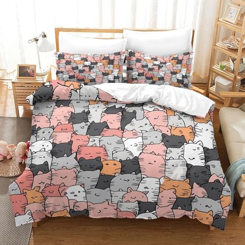 Housse de couette chat 3D microfibre anti-plis avec fermeture éclair cachée
