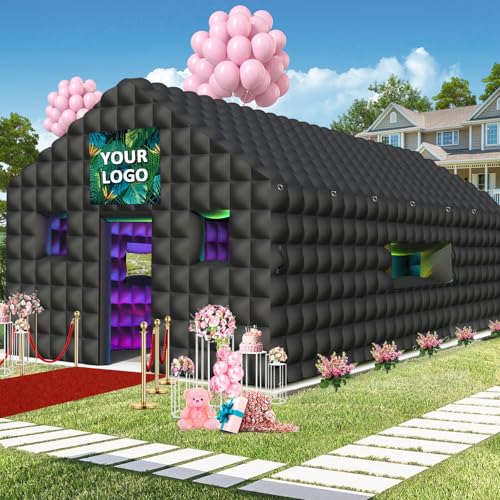 WUHUWOO Inflatable Nightclub 20x16.8x12 Ft, Large Black Inflatable Club Tent with 950w Blower and Logo Area, Inflatable Party Tent for Adults Birthday Backyard Wedding Rental (Black, 20x16.8x12 Ft)