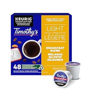 Timothy&#39;s Capsules K-Cup de Café Mélange du Petit Déjeuner Certifié pour cafetière Keurig, boîte de 48