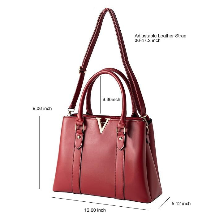 Image of Women's Handbag Tote Bag Premium PU Leather Shoulder Bag with Top Handle & Detachable Strap - Stylish Large Capacity Purse for Office, Casual & Party Use (MaroonV)