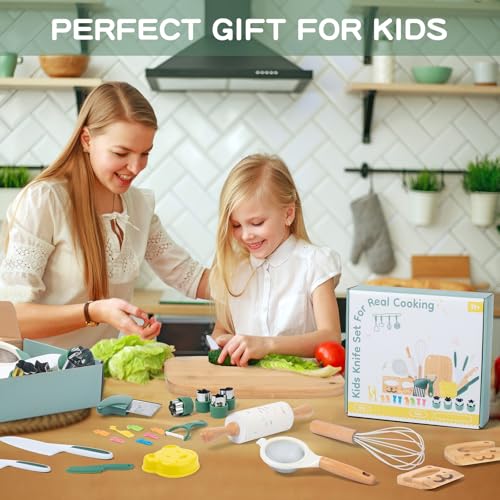 18 PCS Kids Cooking Sets Real, Montessori Kitchen Tools for Toddlers, Cooking & Baking Set for Kids Little Chefs, Toddler Knife Set, Crinkle Cutter, Cutting Board - Image 3