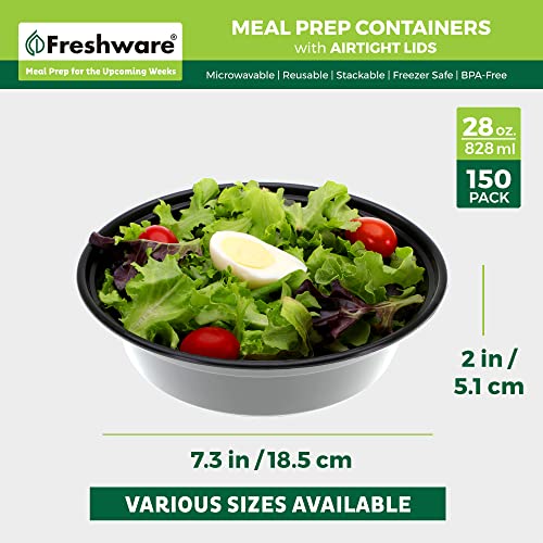 Image of Freshware Meal Prep Containers with lids [150 Pack] Food Storage Containers, Bento Box, BPA-Free, Stackable, Microwave, Dishwasher, Freezer Safe, 32 Oz, Black