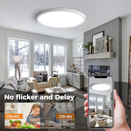 slochi Deckenlampe LED Deckenleuchte Flach, Ø30CM 3Farben 24W 2800LM Weiß – Ansicht 5