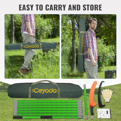 Image of Manual Pole Saw 27ft Extendable Tree Pruner Manual Branches Trimmer Tree Branch Garden Tools Loppers Hand Pole Saws with Lightweight 8 Fiberglass Handles, for Pruning Palms and Shrubs