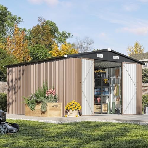 Aoxun 10 x 12FT Outdoor Storage Shed with Double Hinged...