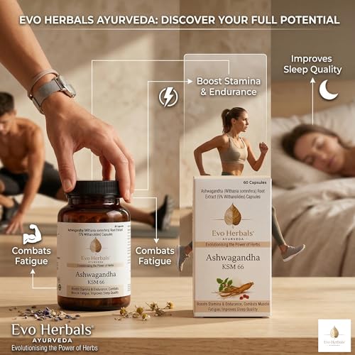 Image of Ashwagandha KSM-66 500 mg Capsules | 60 Veg Caps | Full-Spectrum Root Extract | Calm Focus, Sleep Support, Energy & Vitality | Ayurvedic Adaptogen | Made in India | Evo Herbals
