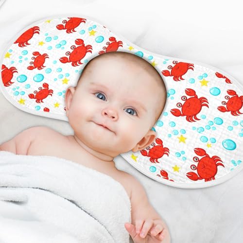 Cartoon Red Crabs Muslin Burp Cloths for Baby 4-Layer Absorbent Cotton Large 22" x 11" Soft Spit Up Rags for Newborns Boys Girls, 4 Pack4