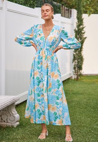 Image of Sissyaki Womens Long Sleeve Summer Maxi Dress 2026 Floral Dress Spring Wedding Guest Dress
