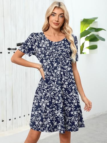 Image of Heymoments Women's Short Sleeve Crewneck Sundress Summer Casual A-Line Beach Dress with Pockets S-2XL