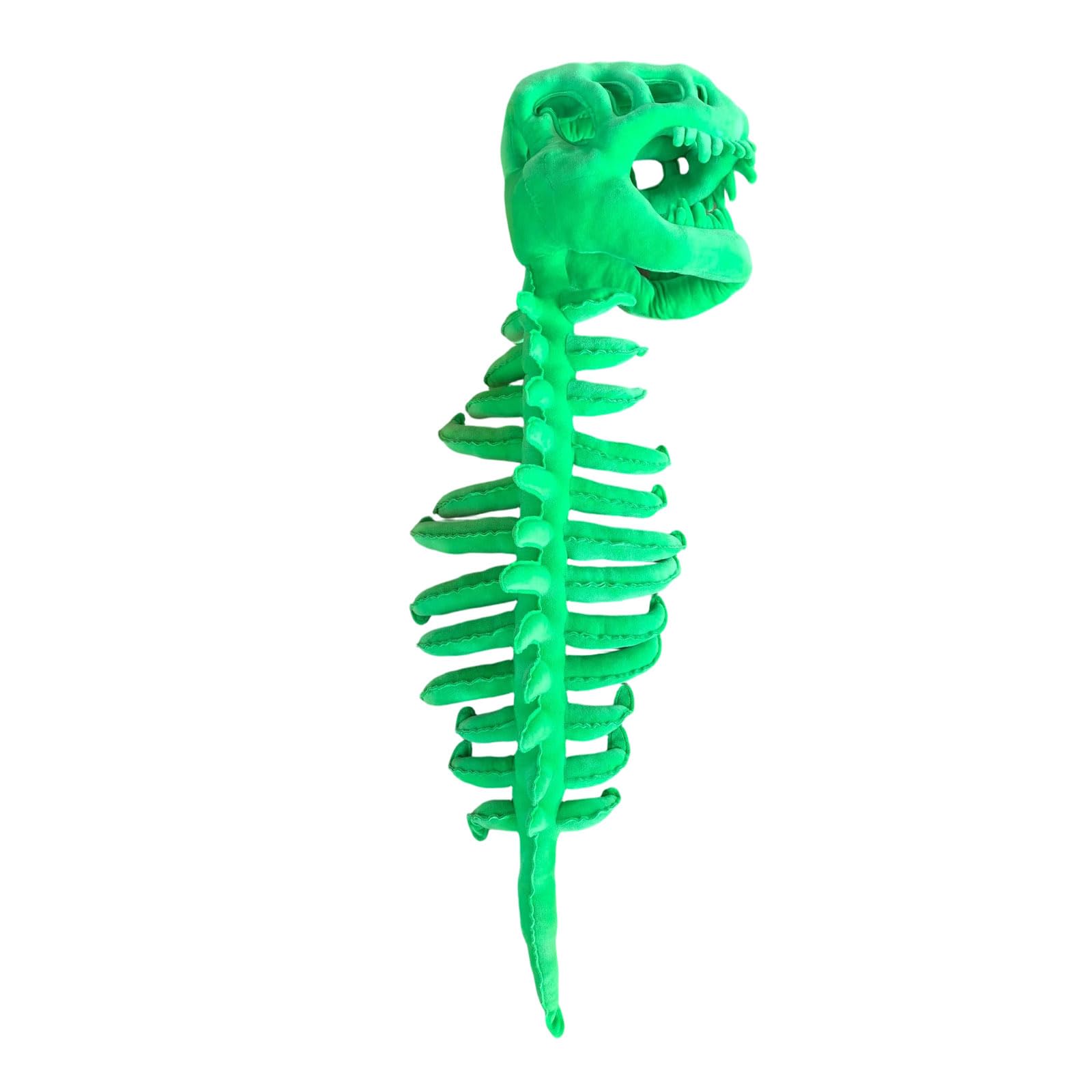 Xbemkste Dinosaur Skeleton Headgear Pillow Realistic Dinosaur Skeleton Costume Halloween Dinosaur Skull Headpiece and Spine Costume Soft Fossil Outfit for Adults and Kids (Green)