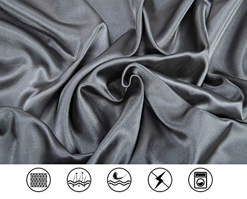 Image of Lanest Housing Silk Satin Sheets, 6-Piece Queen Size Satin Bed Sheet Set with Deep Pockets, Cooling and Soft Sheets Queen - Grey