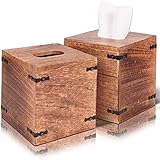Luxe Designs Rustic Wood Tissue Box Cover with Slide-Out Bottom Panel - Decorative Mango Wood Tissue Box Holder for Bathroom, Car, or Office Desk - 5.7 x 5.7 x 6.5 Inches, Natural (Set of 2)