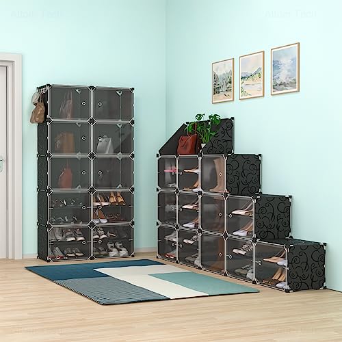 Nihome 24-Pair Shoe Organizer Cabinet With Doors And Top Shelf, Stackable, Expandable And Free-Standing Plastic Storage Rack For Entryway, Closet, Garage, Bedroom, Hallway And Office #TOP5