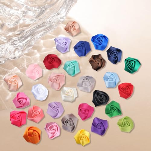 Image of 30 Pcs Elegant Rose Flower Men's Lapel Pins Handmade Satin Flower Boutonniere Brooch for Men Suit Wedding Party Groom Jewelry Accessories for Women Men