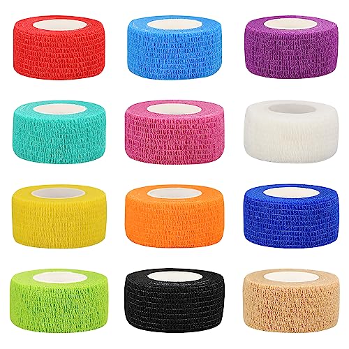 12pcs Self Adhesive Bandage Wraps 1in 5 Yards Multicolor