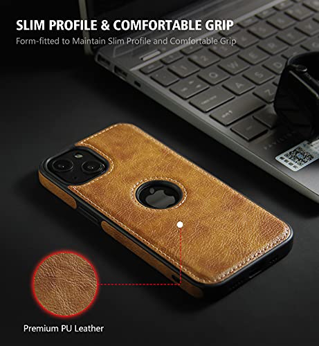 Hemduty Logo Visible Compatible with iPhone 13 Case Luxury Vegan Leather Ultra Slim Business Cover 2021 6.1 Inch (Brown)