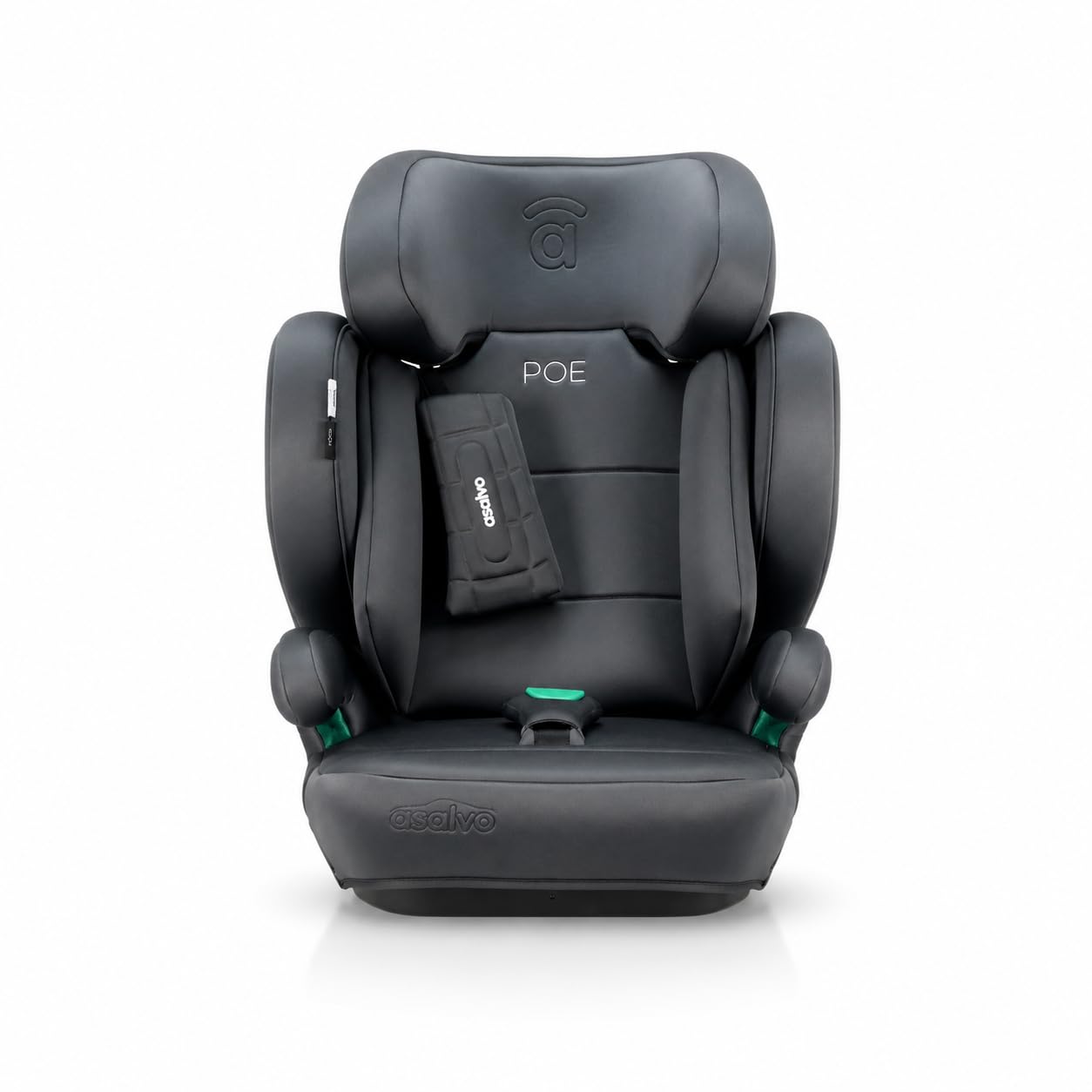 Silla de coche i-Size Isofix 100-150 cm, Homologada ECE R129, protección lateral y cervical, reposacabezas 21 cm, respaldo plegable, alas abatibles, Poe Fix Gris Asalvo