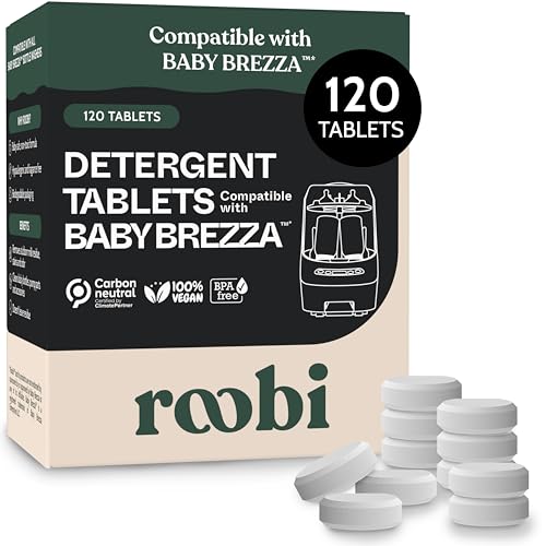 Image of Roobi Detergent Tablets Compatible with Baby Brezza Bottle Washer Pro. Removes Milk Residue & Odor, Hypoallergenic Carbon Neutral Formula. 120 Count.