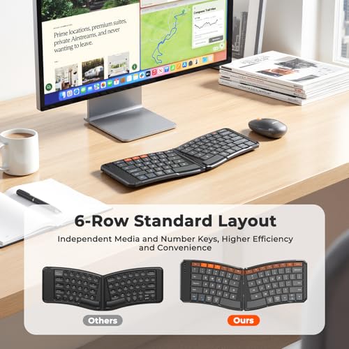 Image of MEETION Ergonomic Foldable Keyboard and Mouse, Portable Bluetooth Keyboard and Mouse for Business Travel, Ultra-Thin Folding Wireless Keyboard Mouse for Windows /Mac /iOS /Andriod, C9880