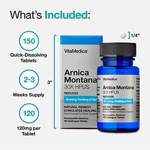 VitaMedica-Arnica-Montana-30X-HPUS-Made-in-USA-Plant-Based-Bruising-Swelling-Inflammation-Muscle-Pain-Relief-Post-Surgery-Homeopathic-Remedies-Arnica-Tablets-150-Ct