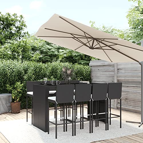 ARKEM Mesa y taburetes Altos jardín 9 Piezas y Cojines Mesa Alta Cocina con taburetes mesas y sillas Muebles Comedor ratán PE Negro
