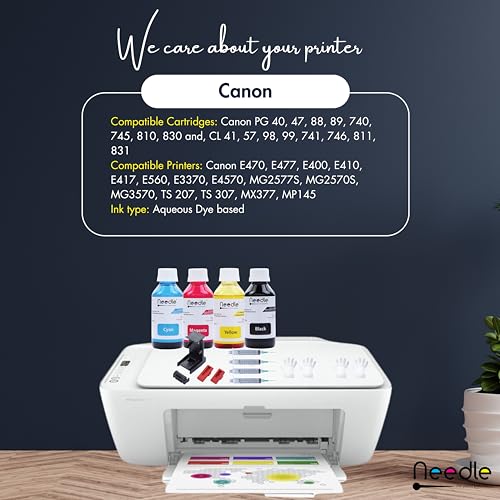 Needle CMYK Refill Kit with Suction Tool Combo Pack of High Yield Inkjet Cartridge Ink Refill Compatible for HP and Canon Cartridge Printers -... - Image 5
