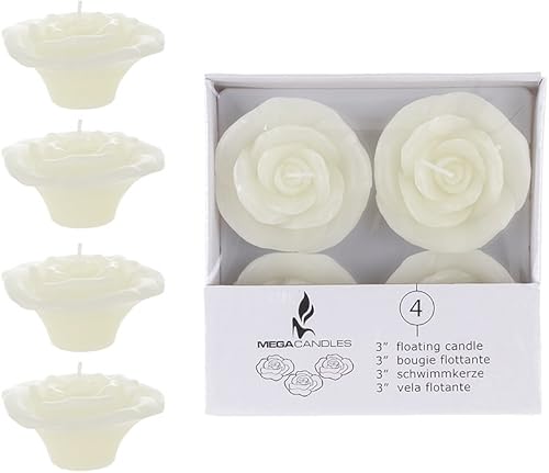 Mega Candles - Velas flotantes de flor de rosa de 3 pulgadas sin perfume - marfil, juego de 12