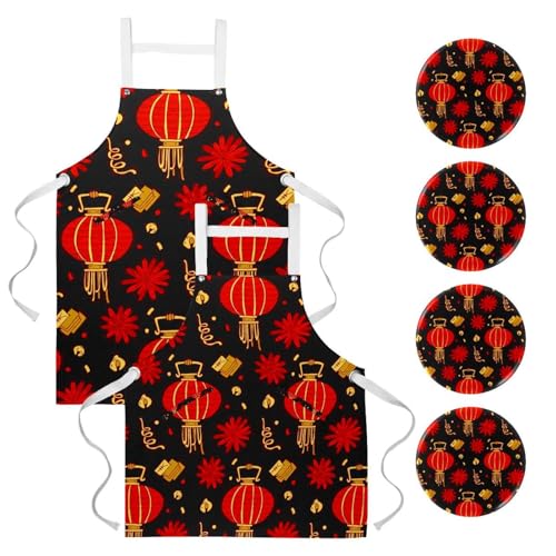 Lot de 2 tabliers de cuisine avec 4 broches et imprimé oriental pour restaurant et maison