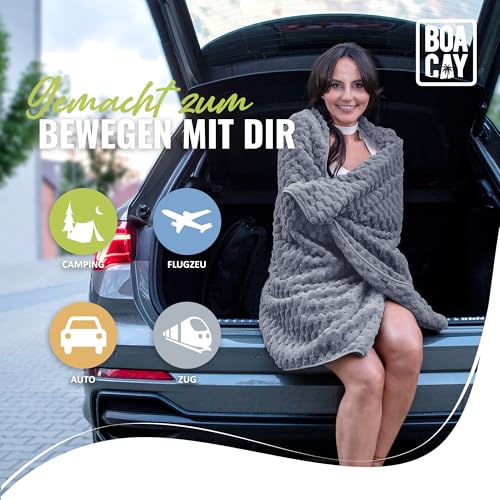 BOACAY Packbare Reisedecke für Flugzeug, Auto - Kompakte Bürodecke - Tragbares Kissen für Erwachsene, Kinder mit Hülle, Gepäckhülle, Rucksackclip