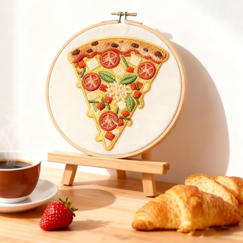 Image of BEUNITONE 4 Set Strawberry Embroidery Kit with Hoops for Adult Beginners | Food /Drink Needlepoint Craft Kits Complete DIY Handmade Cross Stitch Set with Pre-Printed Designs for Home Decor 20x20cm